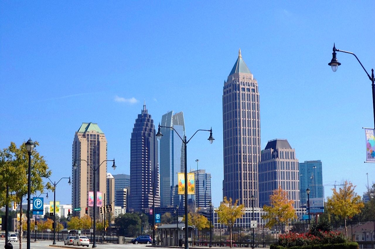 Midtown Atlanta street with a sign.